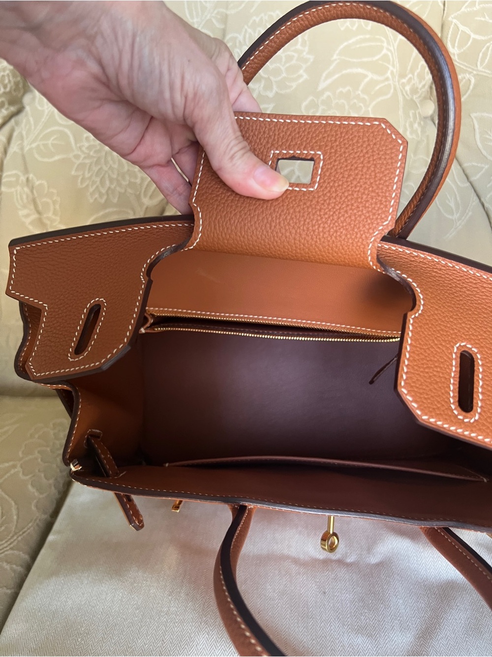 Hermès-Style Cognac Leather Top-Handle Tote Bag - Picture 9 of 9